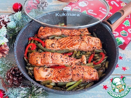 Форель, запечённая со стручковой фасолью