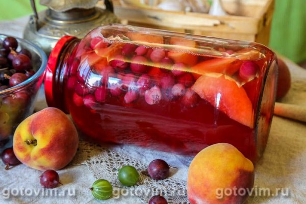 Компот из крыжовника с персиками на зиму Компот из крыжовника с персиками на зиму