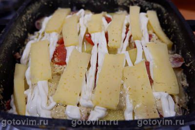 Картофельная запеканка с фаршем, помидорами и сливками Картофельная запеканка с фаршем, помидорами и сливками